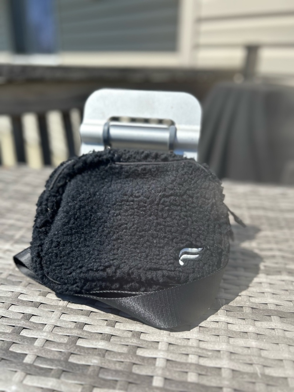 Fabletics “The Belt Bag Teddy” Black Fleece-textured Sherpa Crossbody Pouch